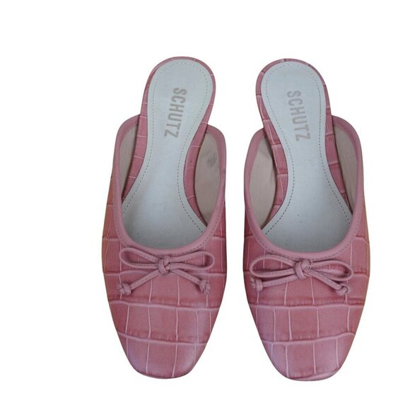 Schutz "Carlene" Rosa Croc Embossed Mule Ballet Flats‎ Sz 6B - Picture 1 of 9